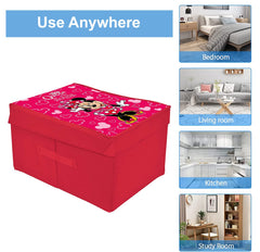 Heart Home Non-Woven Minnie Print Flodable Storage Box/Wardrobe Organizer With Lid For Home Decor, Pack of 2 (Pink) 54HH4225.