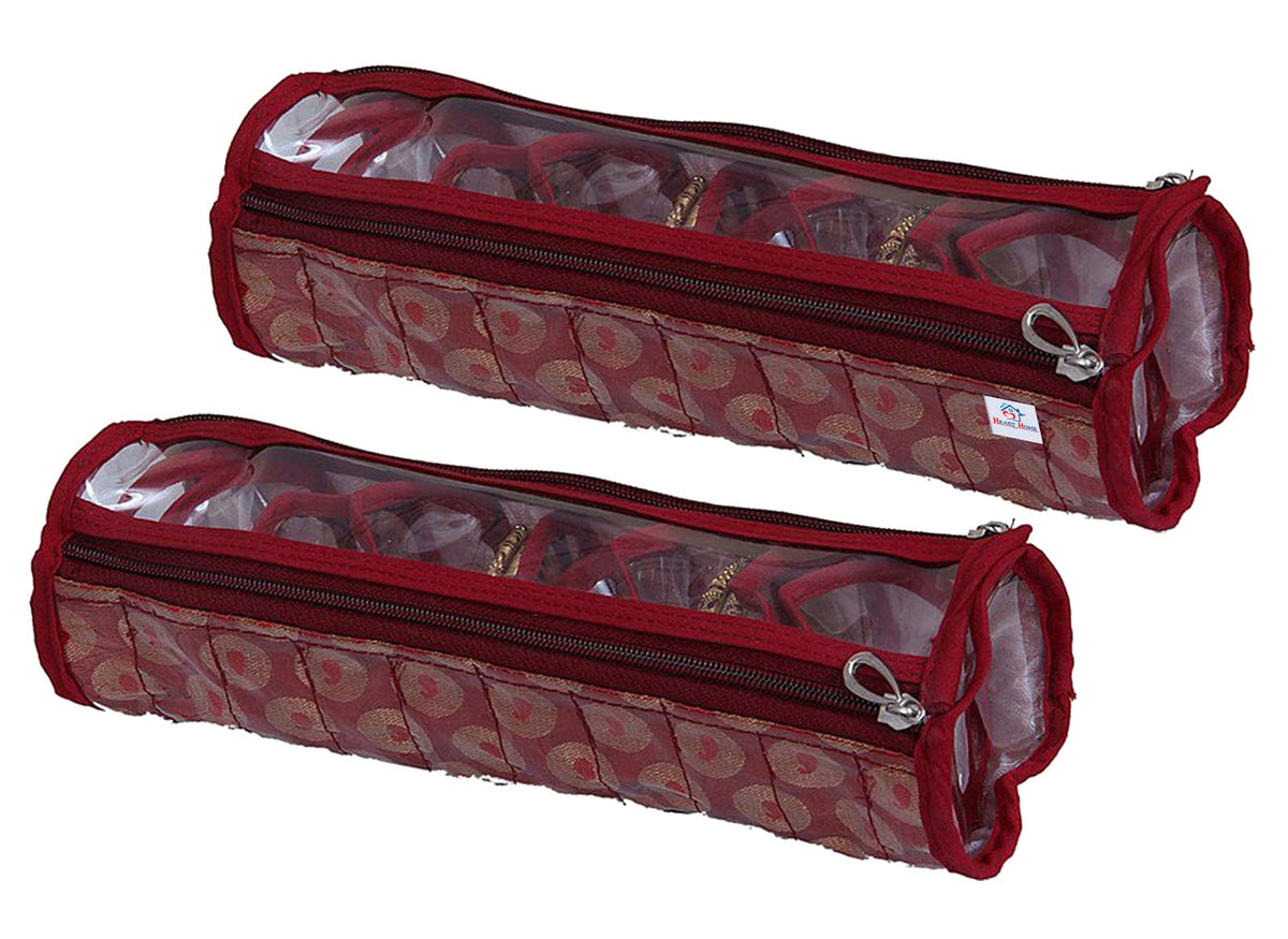 Heart Home Carry Design Laminated PVC Bangle Storage Pouch, Organizer For Travelling, Pack of 2 (Maroon)