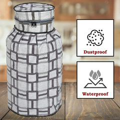 Heart Home PVC Square Print Waterproof and Dustproof Cylinder Cover for Home & Kitchen (Grey) 52HH3939