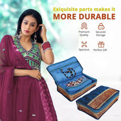 Kuber Industries Jewellery Kit | Cotton Blue Lace Jewellery Storage Kit | 5 Pouch Travel Kit for woman | Cosmetic Kit for Necklace | Rings | Bracelet | Blue