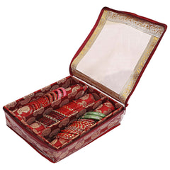 Kuber Industries Multipurpose Carry Design Laminated 3 Rod Bangle Box/Organizer/Case With Tranasparent Top (Red)-47KM0129