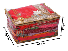 Heart Home Bow Design 7" inch Transparent PVC Saree Cover, Lahenga Cover, Gown Cover, Clothes Storage Bag/Organiser For Wardrobe With Golden Border (Gold)-HS_38_HEARTH21545