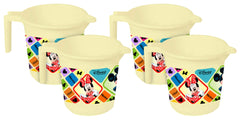 Kuber Industries Disney Mickey Minnie Print 4 Pieces Unbreakable Strong Plastic Bathroom Mug,500 ML (Cream) -HS_35_KUBMARTS17539
