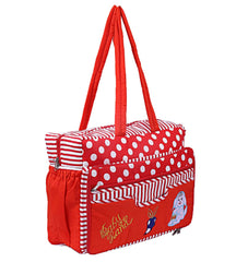 Kuber Industries Cotton Multiuses Dot Print Mothers Bag/Diapers Bags With Handle For Traveling & Storing (Red)