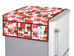 Kuber Industries Hearts Design 3 Pieces PVC Fridge Mats,2 Piece Handle Cover and 1 Piece Fridge Top Cover (Maroon) CTKTC33684