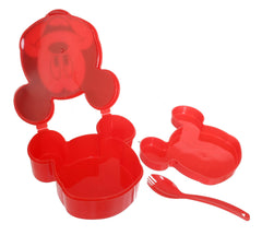 Kuber Industries Mickey Face Shaped Plastic Lunch Box for Kids with Spoon (Red), Pack of 1