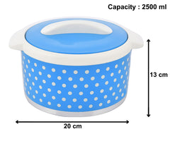 Heart Home Dot Printed BPA Free Food Grade Inner Stainless Steel Casserole Keeps Chapati, Food, Curry With Lid, 2500ml (Blue)-HS42KUBMART25046