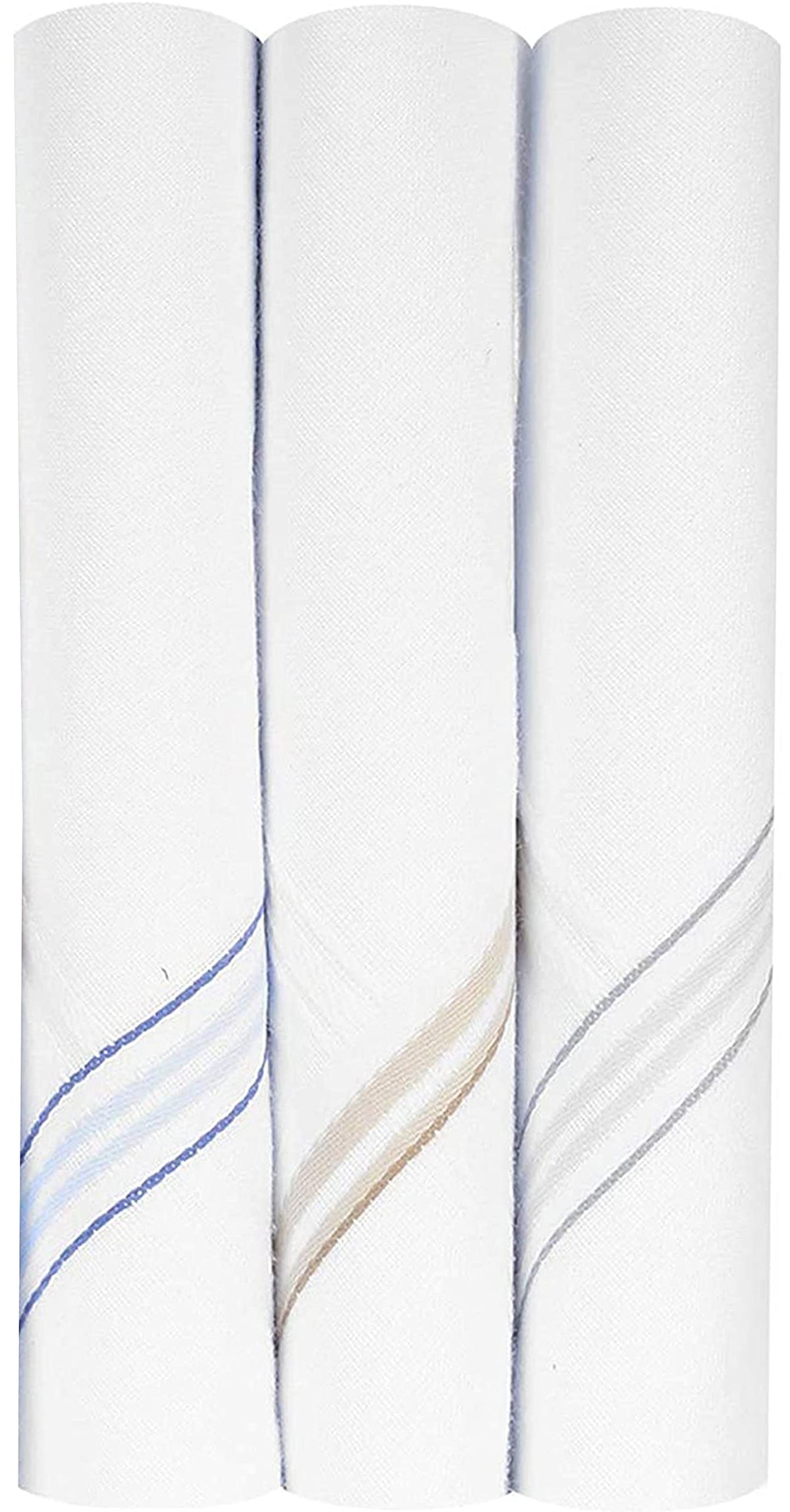Kuber Industries Lining Design 100% Cotton Premium Collection Handkerchiefs Hanky for Men, Set of 3 (White)