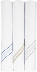 Kuber Industries Lining Design 100% Cotton Premium Collection Handkerchiefs Hanky for Men, Set of 3 (White)
