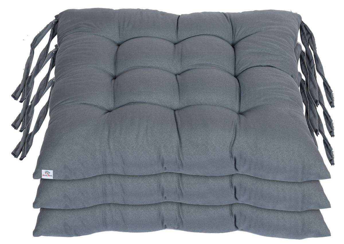 Heart Home Microfiber Square Chair Pad/Cushion for Office, Home or Car Sitting with Ties-Pack of 3, 18 x 18 Inch (Grey), Standard (HS_37_HEARTH020821)