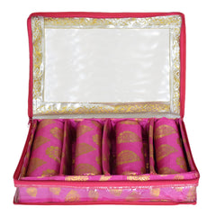 Heart Home Multipurpose Feather Design Laminated 4 Rod Bangle Box/Organizer/Case With Tranasparent Top (Pink)-47HH0229