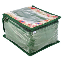 Heart Home Flower Design Laminated PVC Multipurpose Jewellery Organizer With 10 Tranasparent Pouches (Green)-HS43HEARTH25841