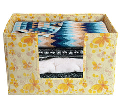 Kuber Industries Flower Printed Non-Woven Foldable Saree Stacker, Wardrobe Organizer, Storage Bin With Handle- Pack of 2 (Yellow)-HS43KUBMART26390
