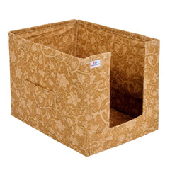 Heart Home Metallic Flower Printed Non-Woven Foldable Shirt Stacker Closet Organizer With Handles- Pack of 3 (Brown)-HS43HEARTH26440