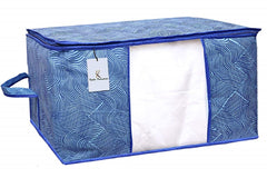 Kuber Industries Leheriya Printed 2 Piece Non Woven Fabric Underbed Storage Bag,Cloth Organiser,Blanket Cover with Transparent Window, Orange & Blue -CTKTC41070, Standard