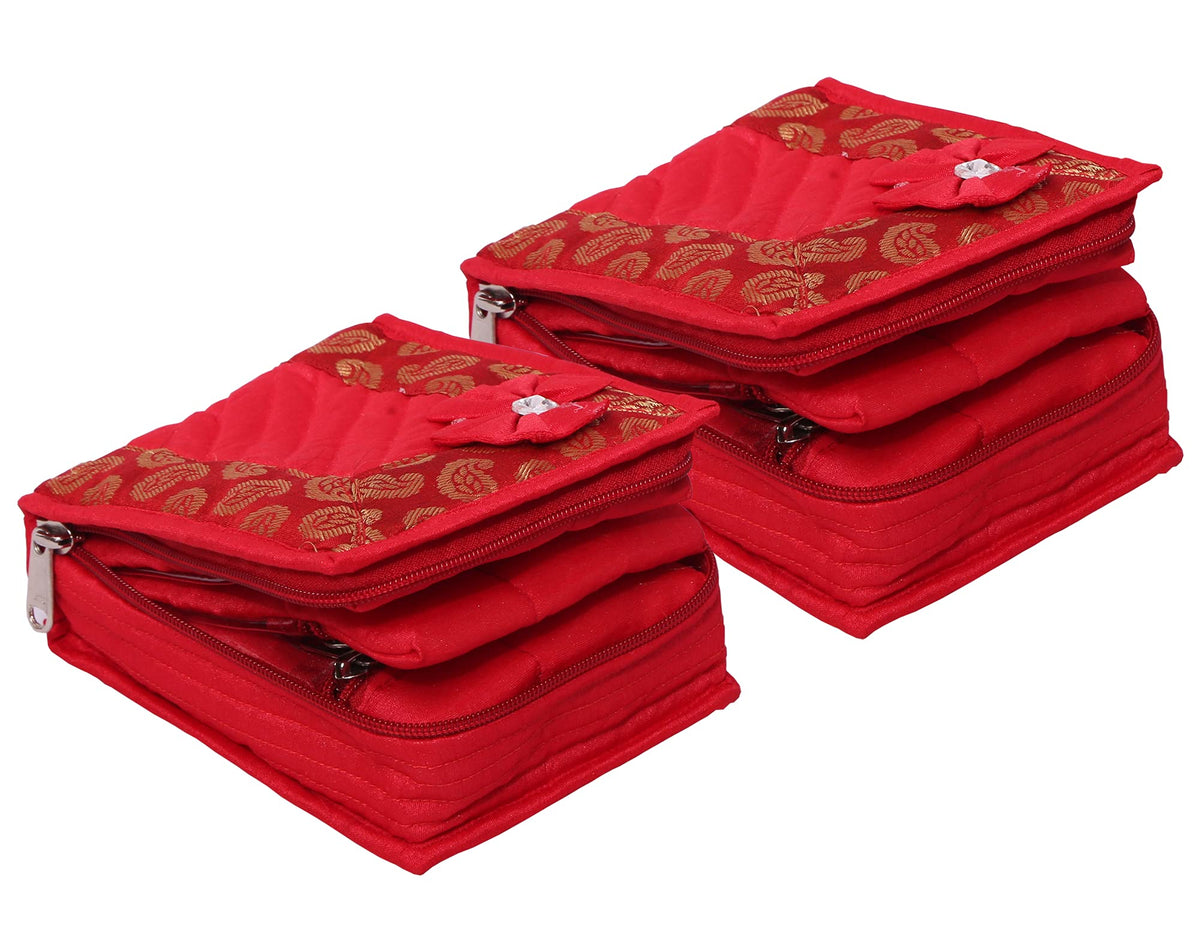 Kuber Industries Portable Jewellery Organizer With 4 Tranasparent Pockets, Set of 2 (Red)-HS_38_KUBMART21225