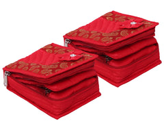 Kuber Industries Portable Jewellery Organizer With 4 Tranasparent Pockets, Set of 2 (Red)-HS_38_KUBMART21225