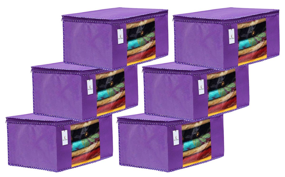 Kuber Industries 6 Piece Non Woven Fabric Saree Cover Set with Transparent Window, Extra Large, Royal Blue-CTKTC031877
