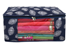 Heart Home Leaf Printed Saree Cover With Transparent Window, Pack of 2 (Navy Blue)