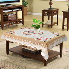 Heart Home Flower Printed Home Decorative Luxurious 4 Seater Cotton Center Table Cover/Table Cloth, 40"x60" (Cream)-44HH090