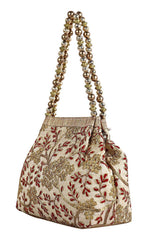 Kuber Industries 2 Pieces Polyester Embroidered Woman Potli Bag, Maroon & Cream - CTKTC031400