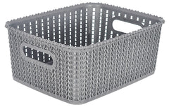 Heart Home Multipurposes Large & Small Size M 20-15 Plastic Basket, Organizer For Kitchen, Countertops, Cabinets, Bathroom Without Lids- Set of 2 (Grey) -46HH0138