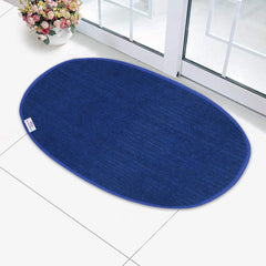 Heart Home Oval Shape Microfiber Anti Slip Door Mat (14'' x 23'', Blue)-HEART12086, Standard