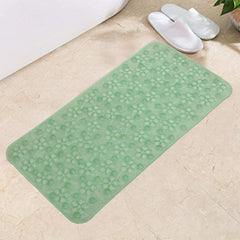 Kuber Industries Flower Design PVC Bathroom Mat with Suction Cups - 28"x15", Green