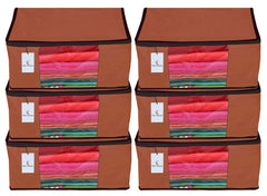Kuber Industries 6 Piece Non Woven Fabric Saree Cover Set with Transparent Window, Extra Large, Dark Brown-CTKTC23770