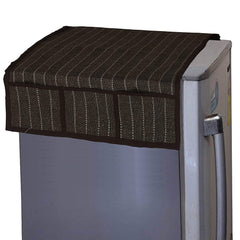 Kuber Industries Lining Design Jute Fridge Top Cover with 6 Utility Side Pockets (Brown)-HS_38_KUBMART21052, Standard