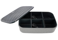 Kuber Industries BPA Free Plastic Food Grade, Odourless, Microwave/Refrigerator Safe Masala Box, Masala Dabba, Spice Container with 6 Containers & 2 Spoons (Grey)