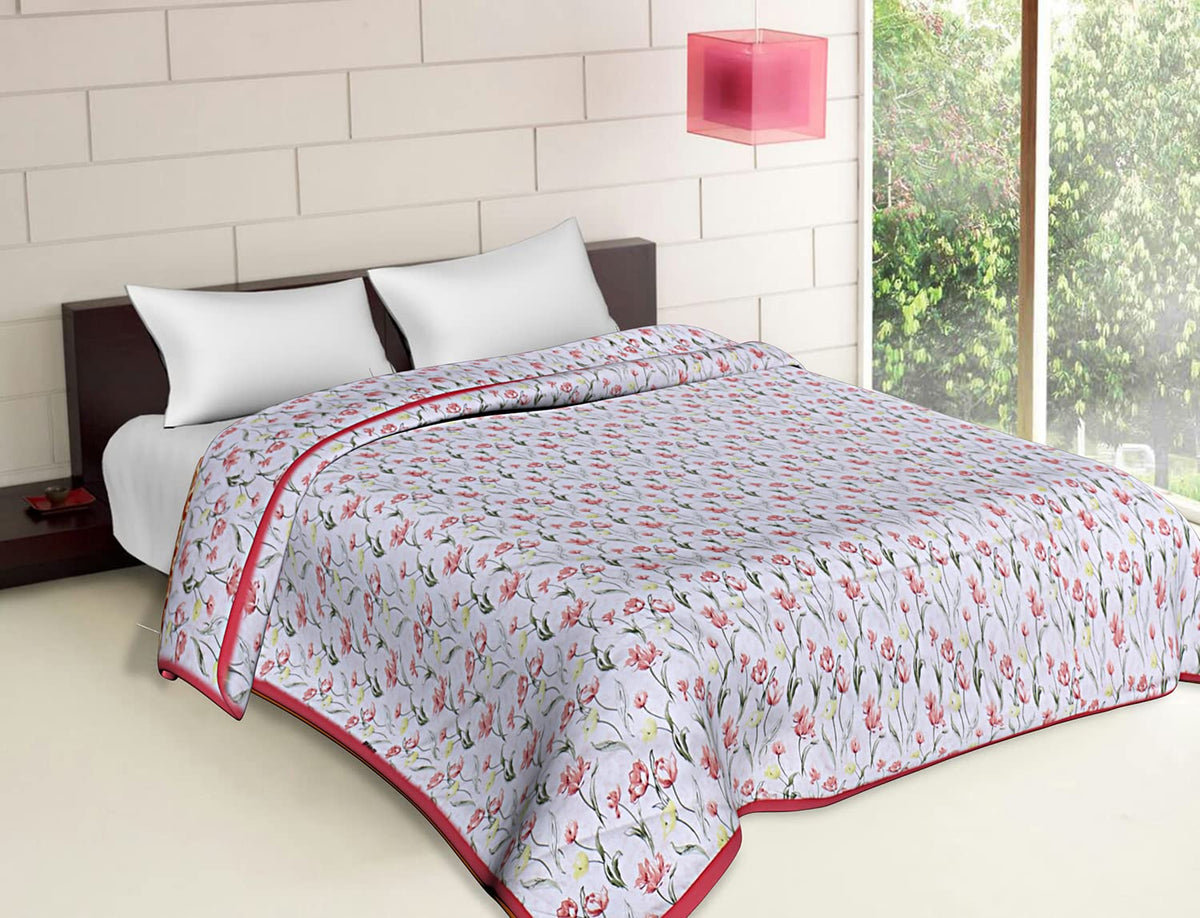 Kuber Industries Lightweight Floral Design Cotton Reversible Double Bed Dohar|AC Blanket for Home & Travelling (Red)