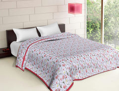 Kuber Industries Lightweight Floral Design Cotton Reversible Double Bed Dohar|AC Blanket for Home & Travelling (Red)