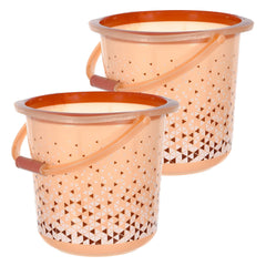 Kuber Industries Multiuses Tinted Print Plastic Bucket with Handle, 18 Litre Pack of 2 (Brown)-46KM0339, Standard