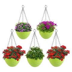 Kuber Industries Diamond Flower Pot|Durable Plastic Hanging Basket Flower Planter with Chain for Home|Garden|Balcony|Pack of 5 (Green)