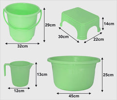 Kuber Industries 4 Pieces Plastic Bucket, Stool, Mug & Tub Set (Green)