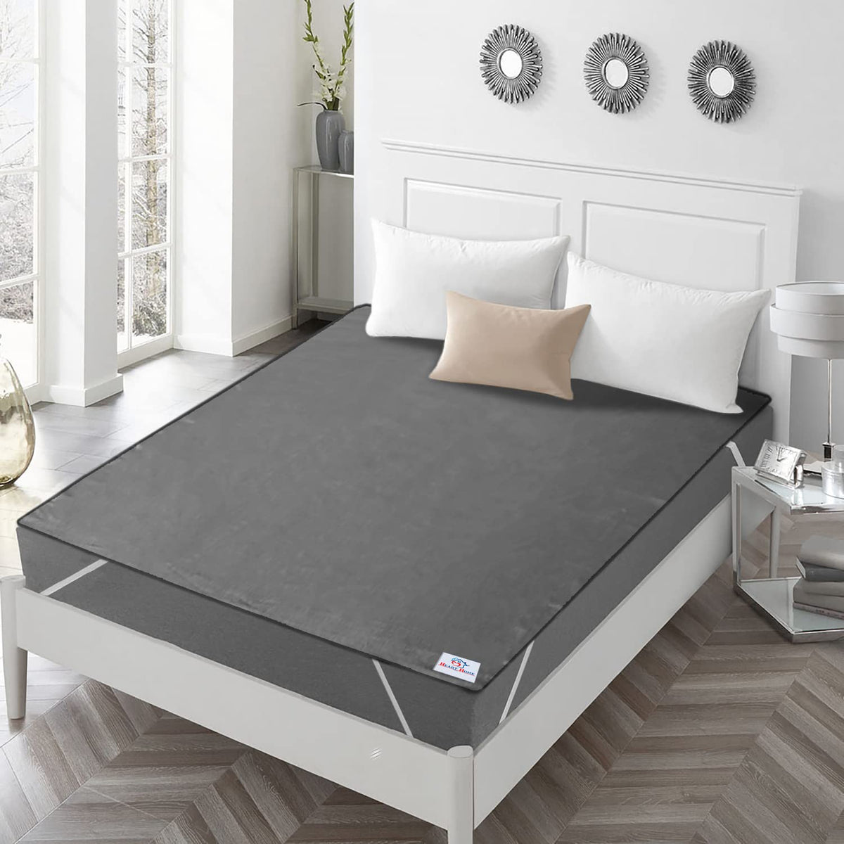 Heart Home PVC Waterproof/Dustproof Double Bed Mattress Protector, 72"x76" (Grey) 52HH4006