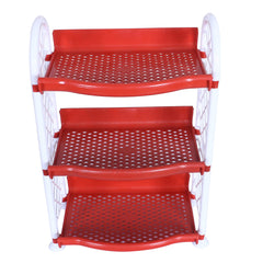 Heart Home Organising Rack| Plastic 3 Shelves Kitchen Storage Stand|Durable Wall Mounted Jar Kitchen Utensils Organizer,Pack of 2 (Red)
