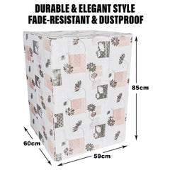 Heart Home Washing Machine Cover | Brown Flower Print Washing Machine Cover | PVC Top Load Fully-Automatic Washing Machine Cover | Cream