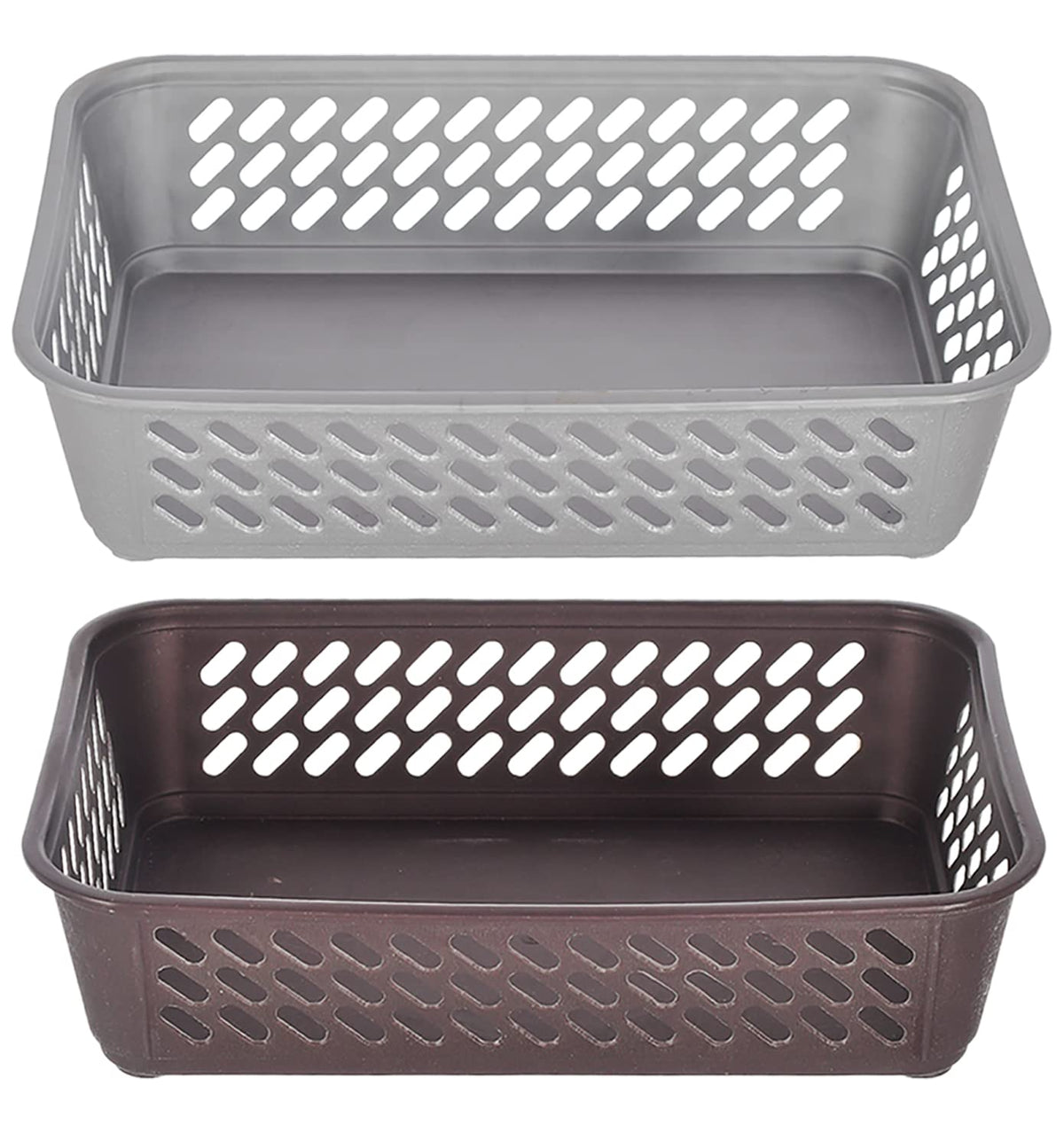 Heart Home Multipurposes Super Tidy Plastic Basket|Organizer for Kitchen|Countertops|Cabinets|Bathrooms|Pack of 2 (Grey & Brown) -46KHH0280
