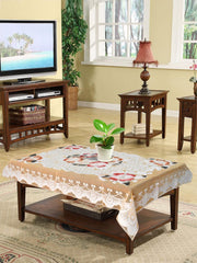 Kuber Industries Flower Printed Cotton 4 Seater Center Table Cover,40"x60" (Cream)-44KM089