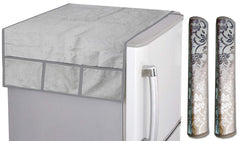 Kuber Industries Flower Design PVC 1 Piece Fridge Top Cover and 2 Piece Handle Cover (Silver) - CTKTC039623