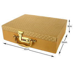 Kuber Industries Multipurpose Wooden Check Design 3 Rod Bangle Box/Organizer/Case With Mirror & Number Lock System (Gold)-47KM0569