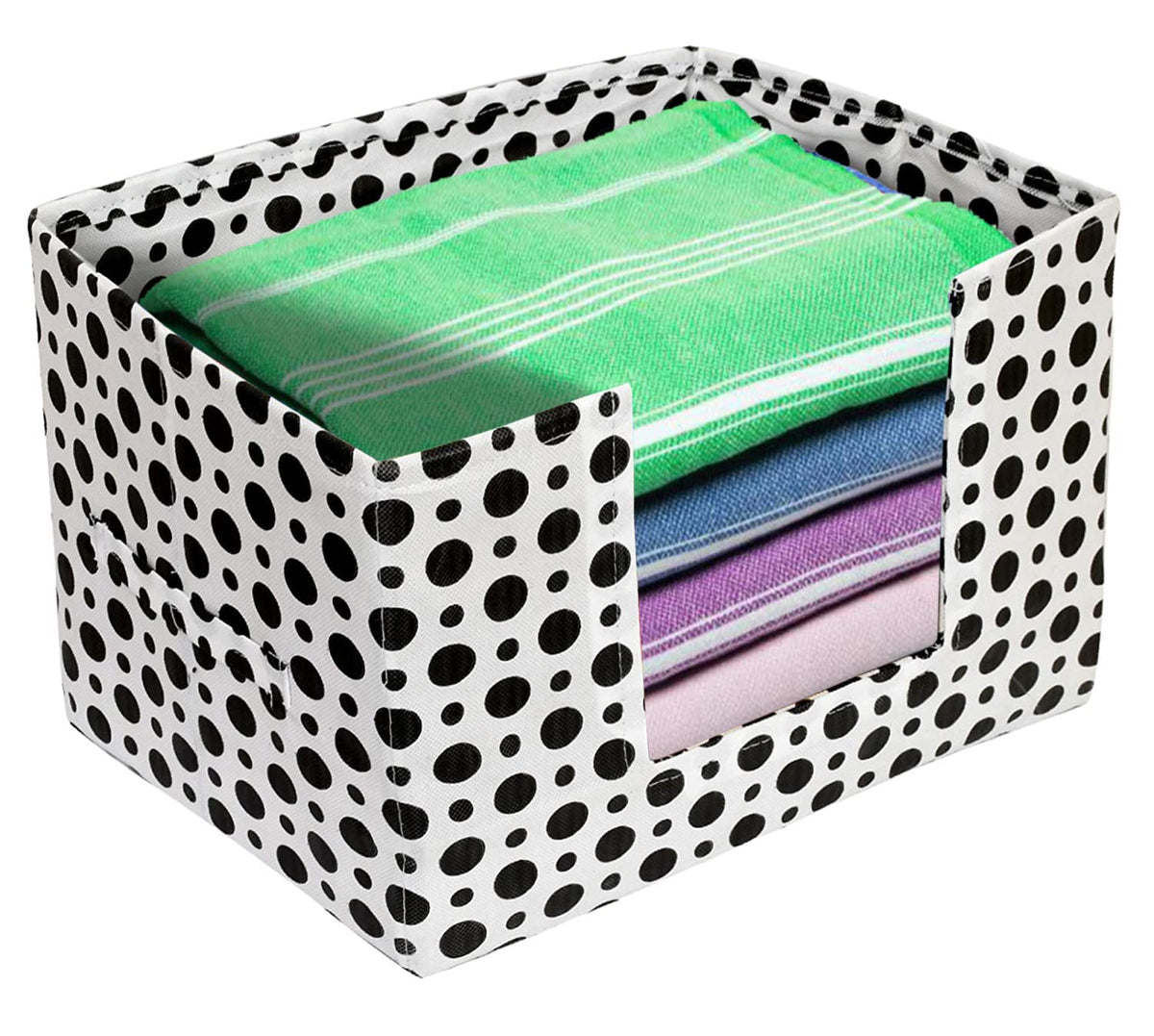 Heart Home Dot Printed Multiuses Non-Woven Closet Organizer, Storage Bin, Shelf Storage Oragnizer With Handle (Black & White)-HS43HEARTH26413