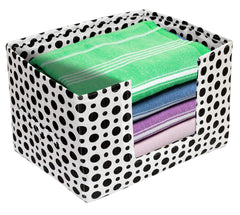 Kuber Industries Dot Printed Non-Woven Foldable Saree Stacker, Wardrobe Organizer, Storage Bin With Handle (Black & White)-HS43KUBMART26412