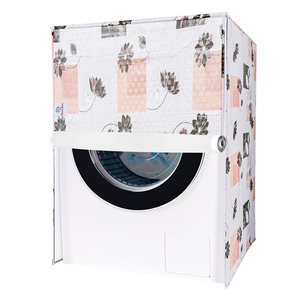 Heart Home Washing Machine Cover | Brown Flower Print Washing Machine Cover | PVC Front Load Washing Machine Cover | Cream