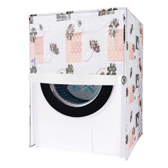 Heart Home Washing Machine Cover | Brown Flower Print Washing Machine Cover | PVC Front Load Washing Machine Cover | Cream