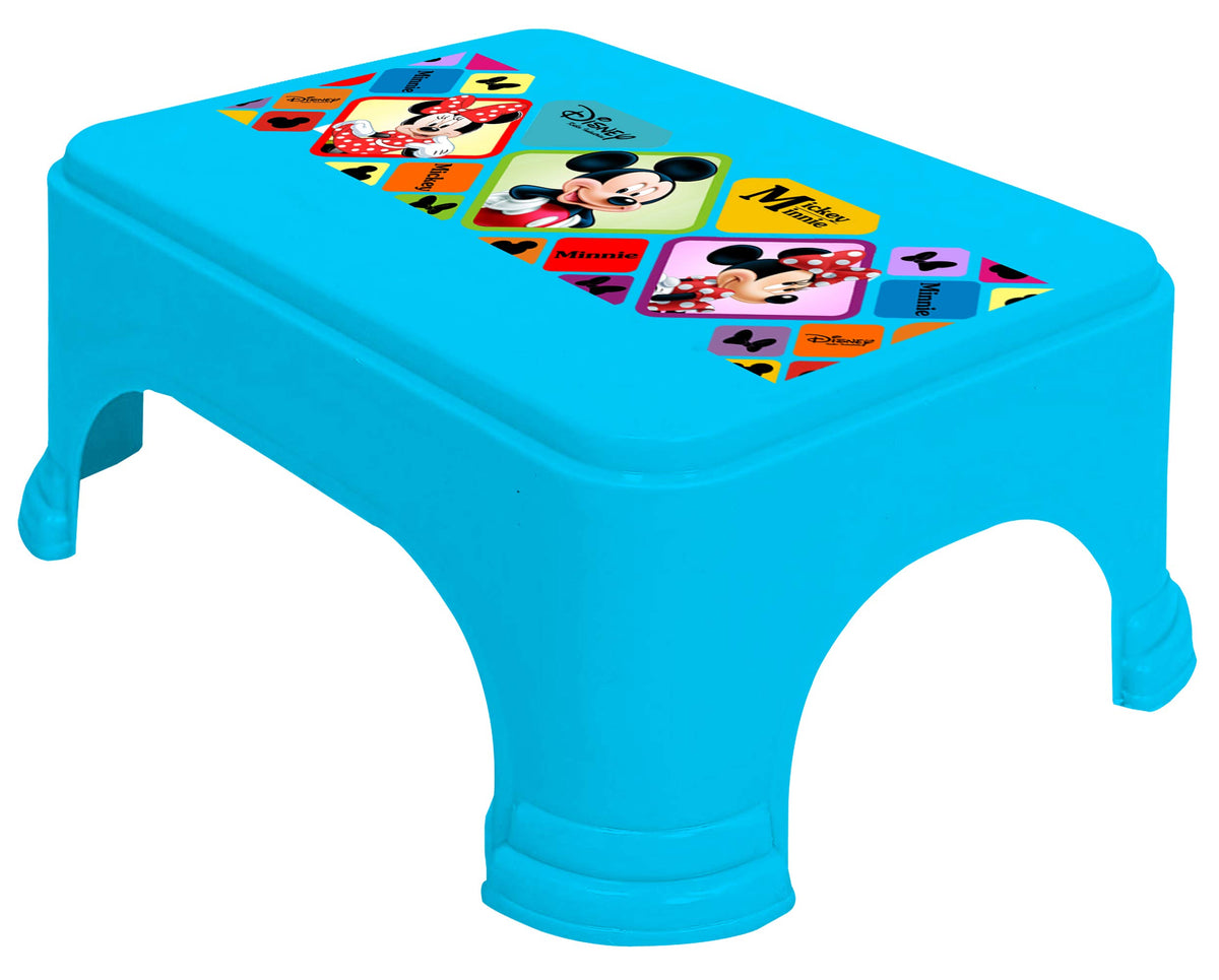 Kuber Industries Disney Mickey Minnie Print Square Plastic Bathroom Stool, Adults Simple Style Stool Anti-Slip with Strong Bearing Stool for Home, Office, Kindergarten (Blue) -HS_35_KUBMARTS17706