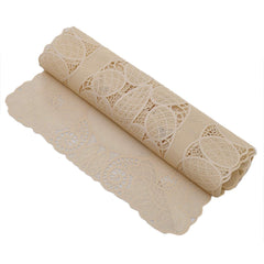 Kuber Industries Leaf Design Virgin Viny Soft Fabric Dining Table Runner 34"x17" or 84 x 42 cm (Cream) - CTKTC045911