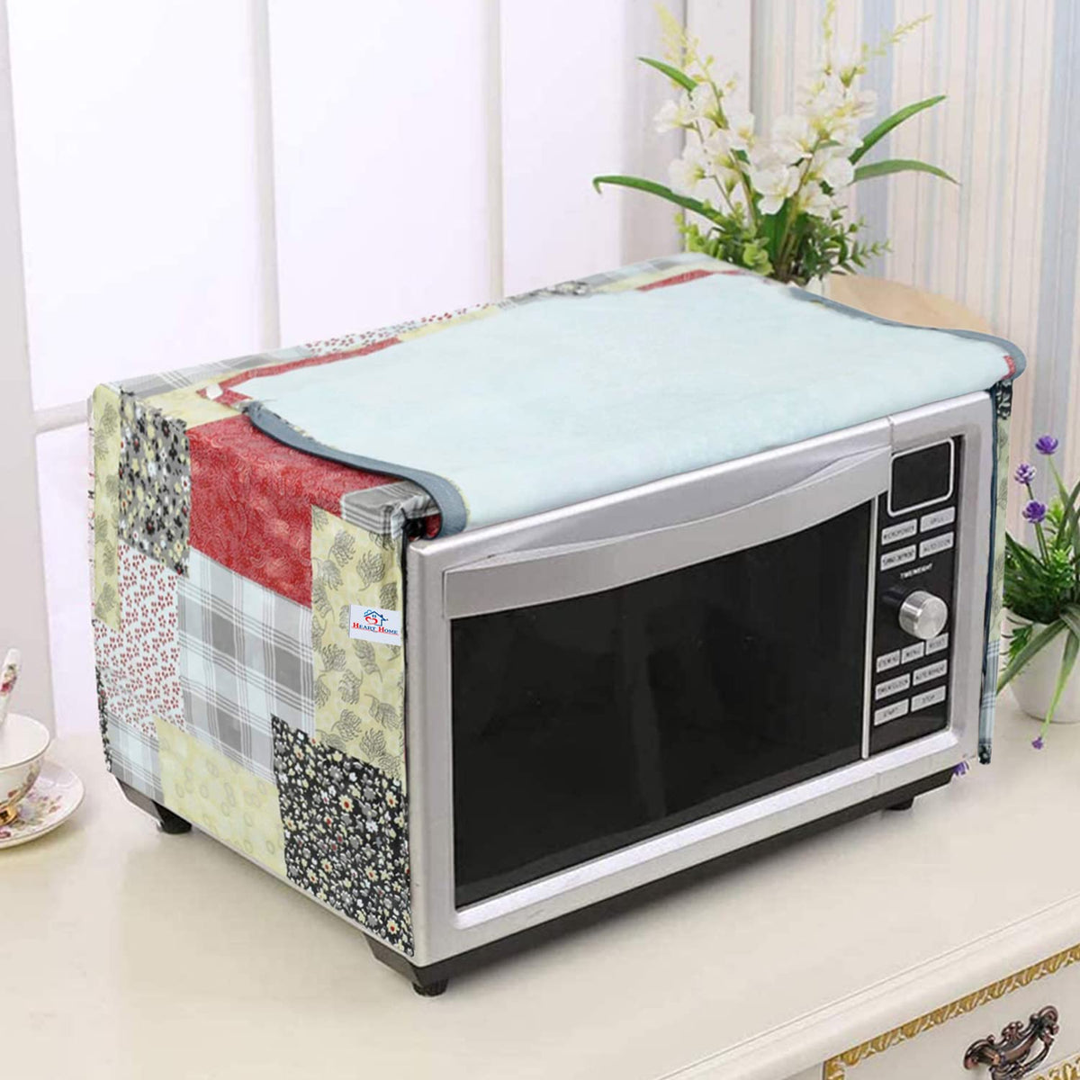 Heart Home PVC Multicheck Floral Print Microwave Oven Cover for Home & Kitchen 25 LTR. (Multicolour) 54HH4100.